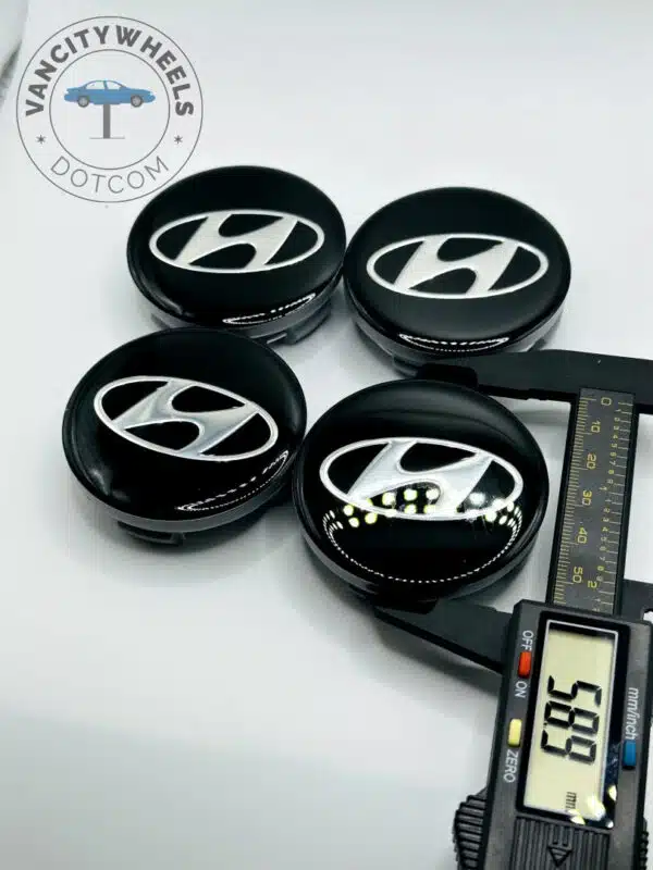 Hyundai 60mm Black & Silver Wheel Center Caps - 4pc Modern Logo Set - Image 4