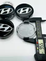Hyundai 60mm Black & Silver Wheel Center Caps - 4pc Modern Logo Set - Image 3