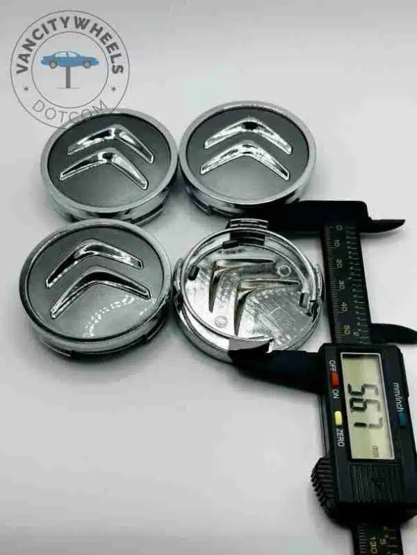 Citroën 60mm Grey & Chrome Wheel Center Caps - 4pc Set C3 C4 C5 - Image 2