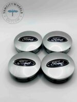Set Of 4 Silver/Blue Ford Alloy Wheel Center Caps 66mm, Silver Center Hub Caps For Ford Cars 66mm