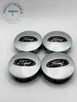 Set Of 4 Silver/Blue Ford Alloy Wheel Center Caps 66mm, Silver Center Hub Caps For Ford Cars 66mm