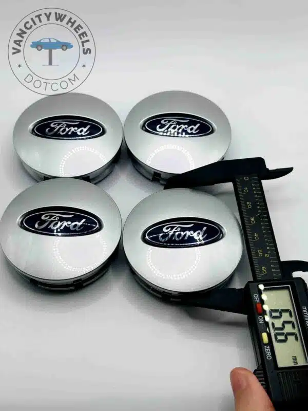 Set Of 4 Silver/Blue Ford Alloy Wheel Center Caps 66mm, Silver Center Hub Caps For Ford Cars 66mm - Image 2