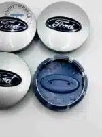 Set Of 4 Silver/Blue Ford Alloy Wheel Center Caps 66mm, Silver Center Hub Caps For Ford Cars 66mm - Image 3