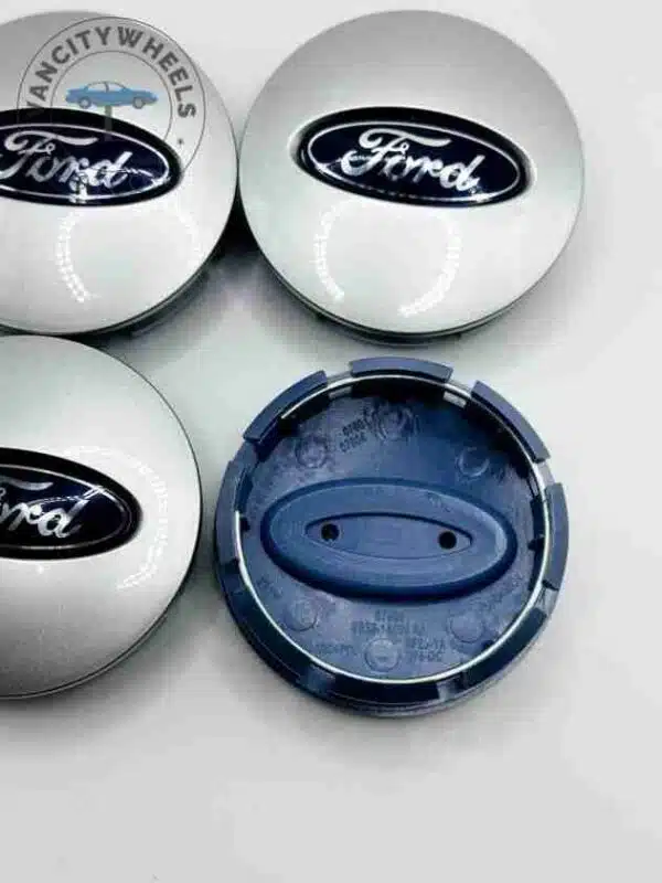 Set Of 4 Silver/Blue Ford Alloy Wheel Center Caps 66mm, Silver Center Hub Caps For Ford Cars 66mm - Image 3