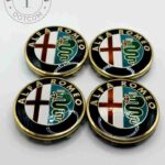 Alfa Romeo 59mm Black and Gold Wheel Center Caps