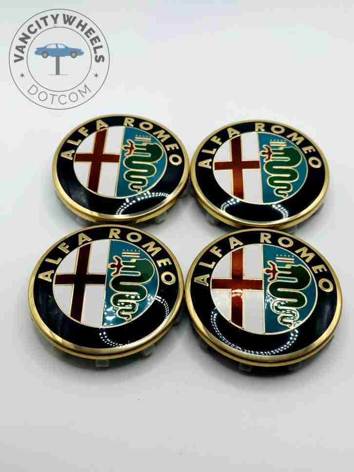 Alfa Romeo 59mm Black and Gold Wheel Center Caps Alfa Romeo 59mm Black and Gold Wheel Center Caps