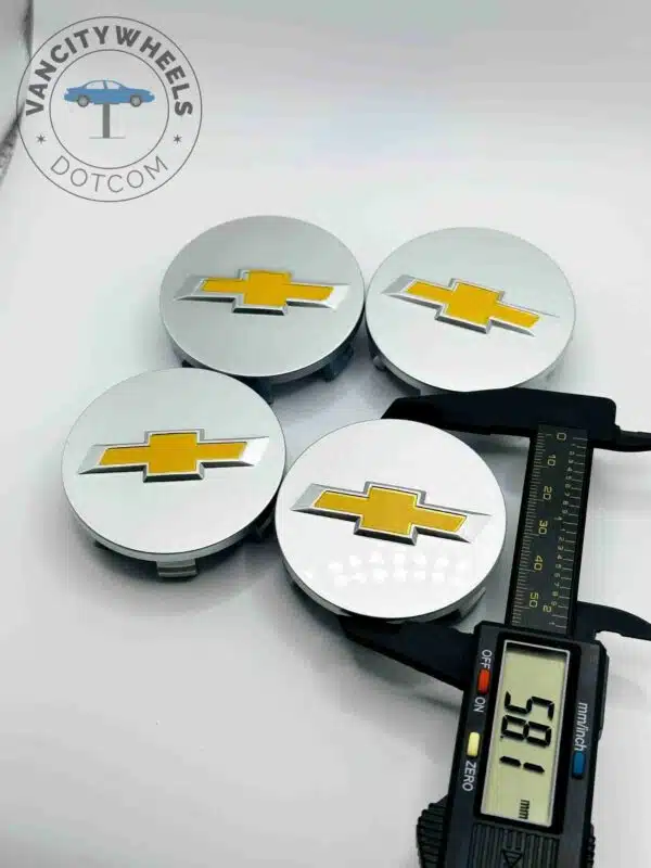 Set Of 4 Silver/gold Chevrolet Alloy Wheel Center Caps 58mm, Silver/Gold Center Hub Caps For Chevrolet Cars 58mm - Image 4