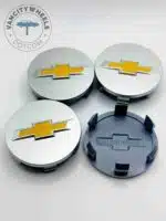 Set Of 4 Silver/gold Chevrolet Alloy Wheel Center Caps 58mm, Silver/Gold Center Hub Caps For Chevrolet Cars 58mm - Image 3