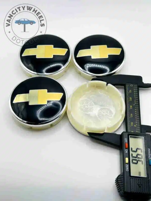 Set Of 4 Black/gold Chevrolet Alloy Wheel Center Caps 63mm, Black/Gold Center Hub Caps For Chevrolet Cars 63mm - Image 4