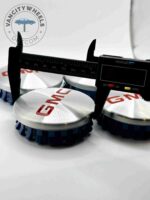 Set Of 4 Brushed Chrome/Red Gmc Alloy Wheel Center Caps 83mm, Brushed Chrome/Red Center Hub Caps For Gmc Cars 83mm - Image 2