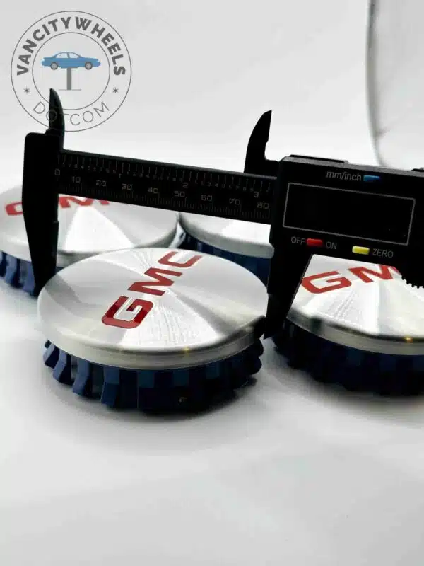 Set Of 4 Brushed Chrome/Red Gmc Alloy Wheel Center Caps 83mm, Brushed Chrome/Red Center Hub Caps For Gmc Cars 83mm - Image 2