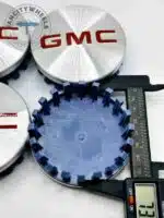 Set Of 4 Brushed Chrome/Red Gmc Alloy Wheel Center Caps 83mm, Brushed Chrome/Red Center Hub Caps For Gmc Cars 83mm - Image 4