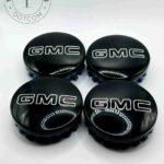 Set Of 4 Gloss Black/White Gmc Alloy Wheel Center Caps 83mm, Gloss Black/White Center Hub Caps For Gmc Cars 83mm