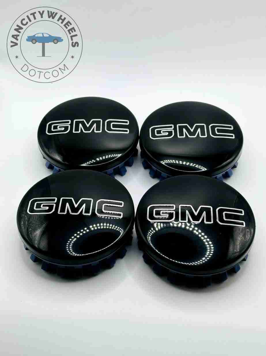 Set Of 4 Gloss Black/White Gmc Alloy Wheel Center Caps 83mm, Gloss Black/White Center Hub Caps For Gmc Cars 83mm