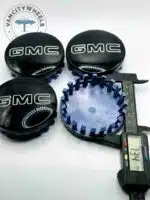 Set Of 4 Gloss Black/White Gmc Alloy Wheel Center Caps 83mm, Gloss Black/White Center Hub Caps For Gmc Cars 83mm - Image 3
