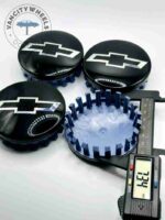 Set Of 4 Gloss Black/Silver Chevrolet Alloy Wheel Center Caps 83mm, Gloss Black/Silver Center Hub Caps For Chevrolet Cars 83mm - Image 3