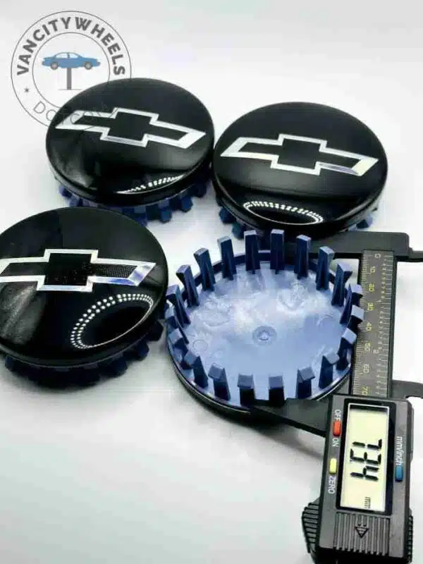 Set Of 4 Gloss Black/Silver Chevrolet Alloy Wheel Center Caps 83mm, Gloss Black/Silver Center Hub Caps For Chevrolet Cars 83mm - Image 3