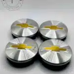 Set Of 4 Brushed Chrome/Gold Chevrolet Alloy Wheel Center Caps 83mm, Brushed Chrome/Gold Center Hub Caps For Chevrolet Cars 83mm