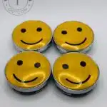 Smiley Face Emoji 60mm Wheel Center Caps - 4pc Happy Face Hubcaps