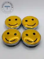 Smiley Face Emoji 60mm Wheel Center Caps - 4pc Happy Face Hubcaps