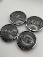 Audi 61mm Gloss Black & Chrome Wheel Center Caps - 4pc Set 4M0601170 - Image 3