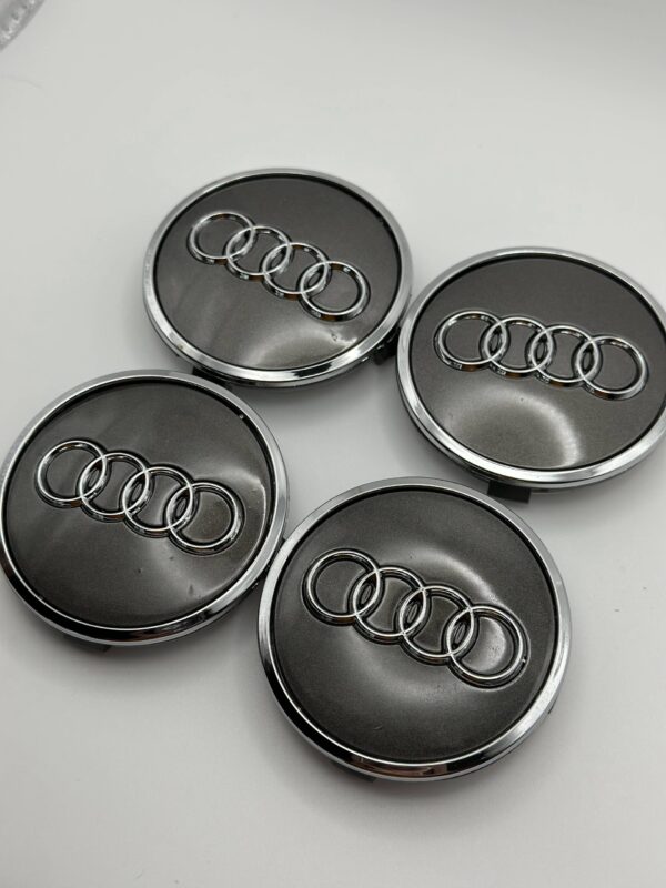 Audi 61mm Gloss Black & Chrome Wheel Center Caps - 4pc Set 4M0601170 - Image 3