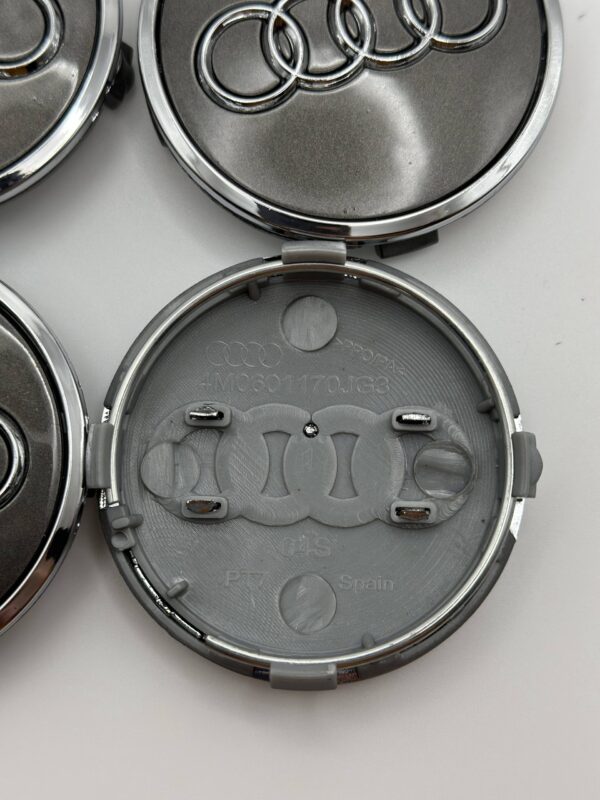 Audi 61mm Gloss Black & Chrome Wheel Center Caps - 4pc Set 4M0601170 - Image 2