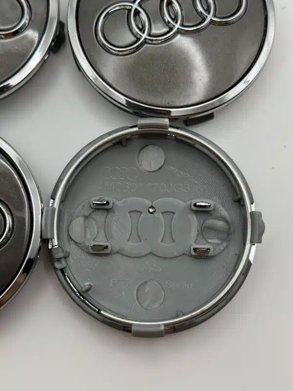Audi 61mm Gloss Black & Chrome Wheel Center Caps - 4pc Set 4M0601170 - Image 2