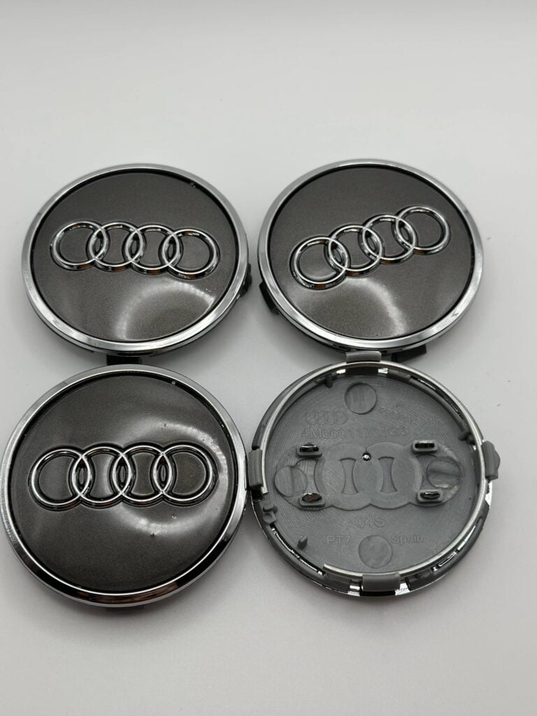 Audi 61mm Gloss Black & Chrome Wheel Center Caps - 4pc Set 4M0601170