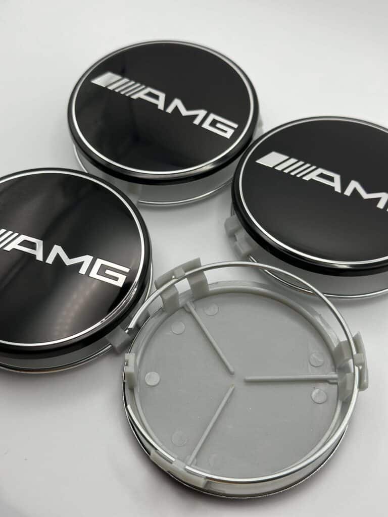 Mercedes AMG 75mm Wheel Center Caps - 4pc Black Set