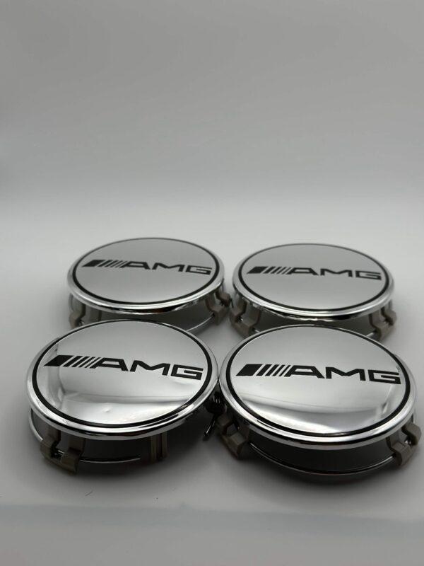 Mercedes AMG 75mm Silver Wheel Caps - 4pc Hubcap Set - Image 2