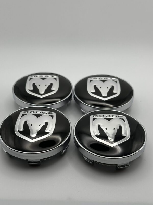 Dodge Chrome Wheel Center Caps - 60mm 4pc Black & Silver - Image 3