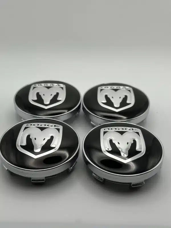 Dodge Chrome Wheel Center Caps - 60mm 4pc Black & Silver - Image 3