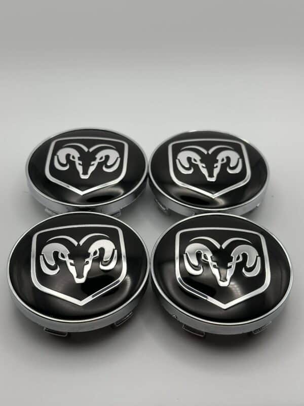 Dodge 60mm Wheel Center Caps - 4pc Chrome Black Hubcaps - Image 2