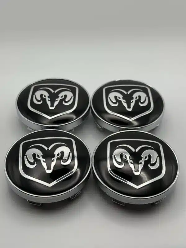 Dodge 60mm Wheel Center Caps - 4pc Chrome Black Hubcaps - Image 2