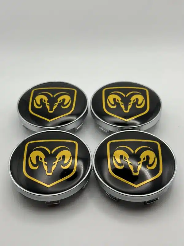 Dodge Yellow Wheel Center Caps - 60mm 4pc Black & Yellow - Image 2
