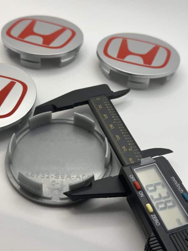 Honda Wheel Center Caps 69mm - Set of 4 Silver & Red Type-R Style - Image 3
