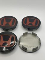 Honda 69mm Red Wheel Caps - 4pc Black & Red Hubcaps - Image 2