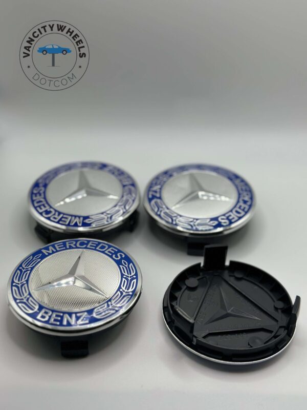 Mercedes Benz Blue Wheel Center Caps - 75mm 4pc Emblem Set - Image 2