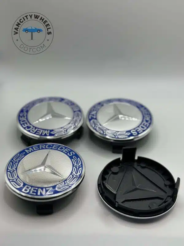 Mercedes Benz Blue Wheel Center Caps - 75mm 4pc Emblem Set - Image 2