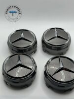 Mercedes Benz Center Caps 75mm - Set of 4 Raised Dark Grey - Image 3