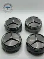 Mercedes Benz Center Caps 75mm - Set of 4 Raised Dark Grey - Image 3