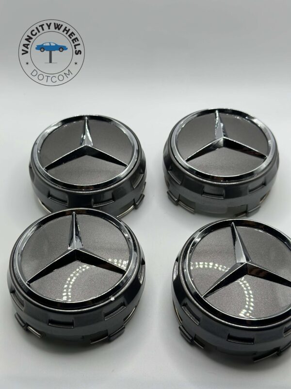 Mercedes Benz Center Caps 75mm - Set of 4 Raised Dark Grey - Image 3