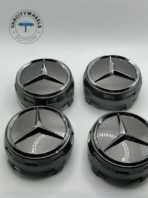Mercedes Benz Center Caps 75mm - Set of 4 Raised Dark Grey - Image 3