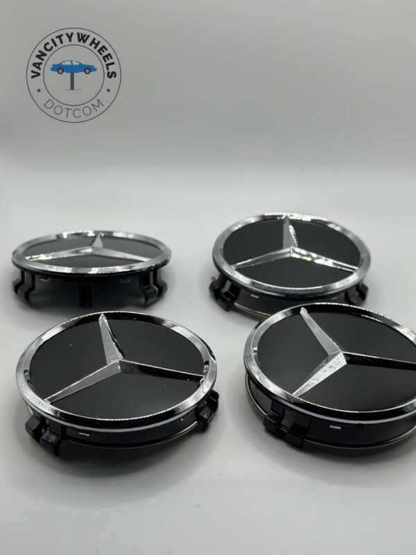 Mercedes Benz Glossy Black Wheel Caps - 75mm 4pc Set - Image 2