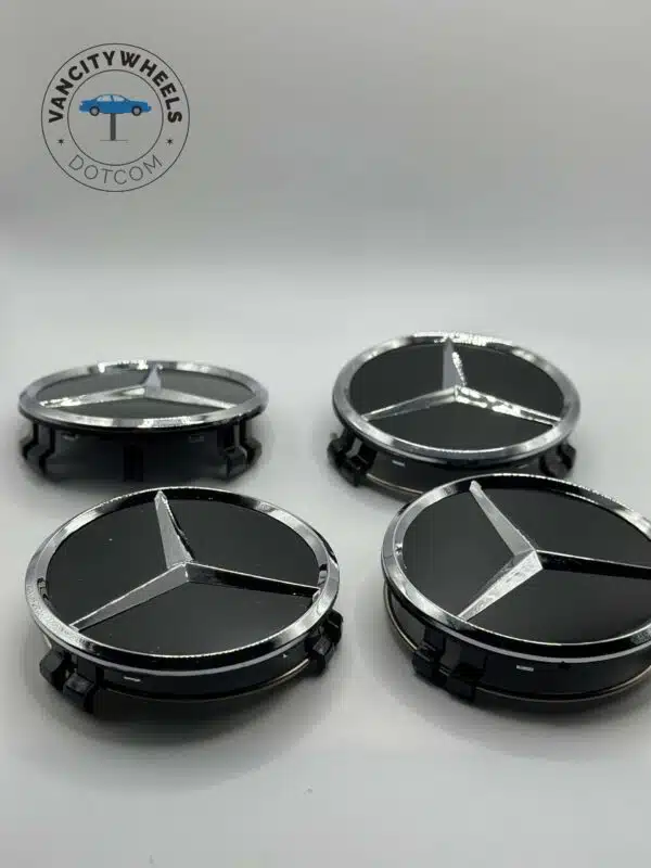 Mercedes Benz Glossy Black Wheel Caps - 75mm 4pc Set - Image 2