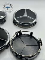 Mercedes Benz Glossy Black Wheel Caps - 75mm 4pc Set - Image 3