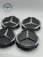 Mercedes Benz Matte Black Wheel Caps - 75mm 4pc Hubcap Set - Image 2