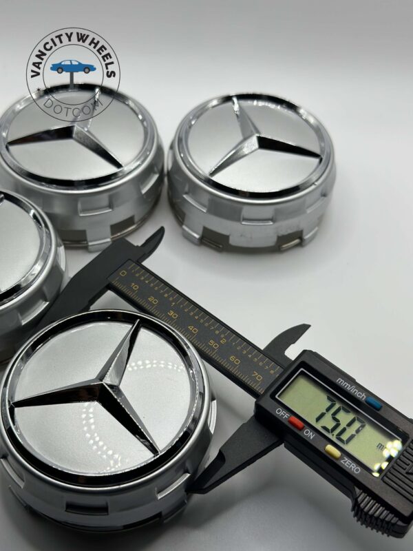 Mercedes Benz Wheel Center Caps - Set of 4 Raised Silver 75mm - Image 5