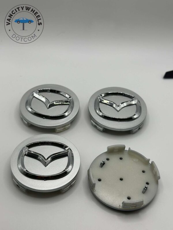 Mazda 56mm Silver Wheel Center Caps - 4pc Chrome Logo Hubcaps - Image 5